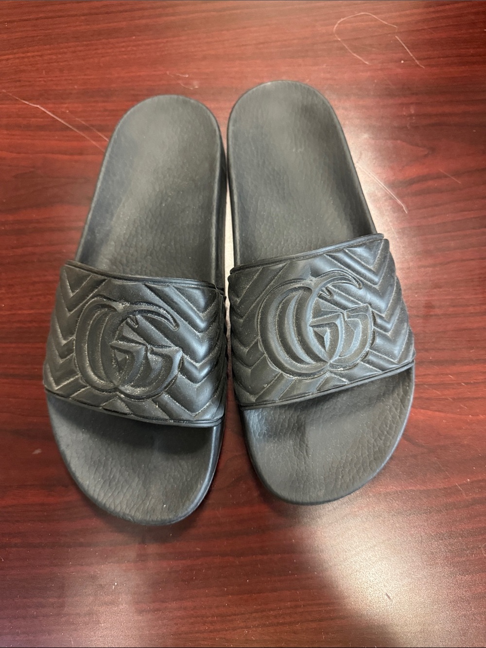 Gucci Black Quilted Slide Sandals with Interlocking Logo